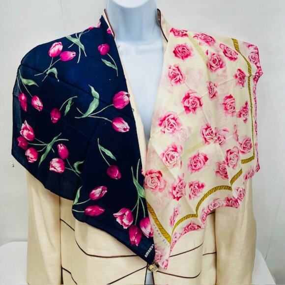 (2) Unused Perry Ellis & Renoma Mini Scarf/handker cottonPink Blue Floral-18"(11 - Picture 5 of 12